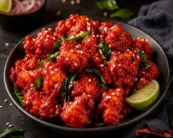Chicken 65 tossed with curry leaves and green chilli at Friendz Dhaba, Punjabi restaurant in Brampton