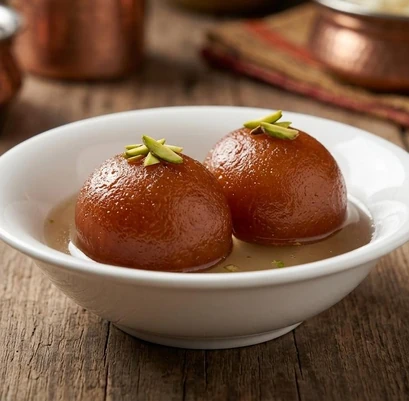 Warm gulab jamun in syrup served at Friendz Dhaba in Brampton, Ontario