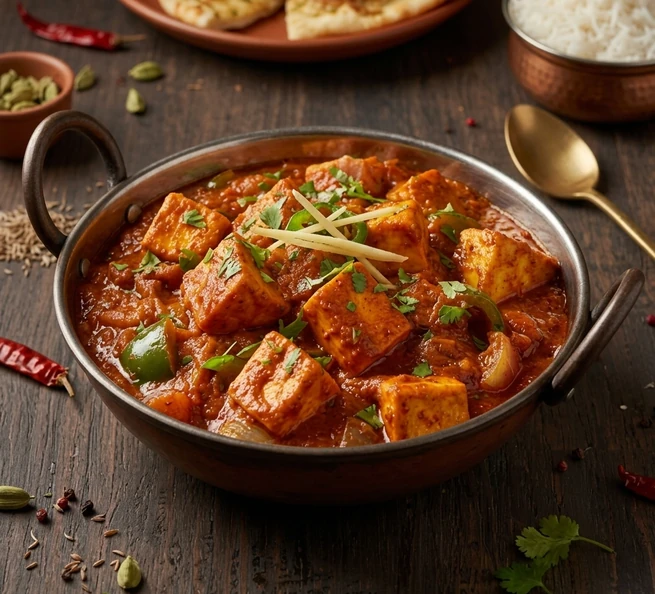 Karahi paneer with capsicum and onion served with roti at Friendz Dhaba in Brampton