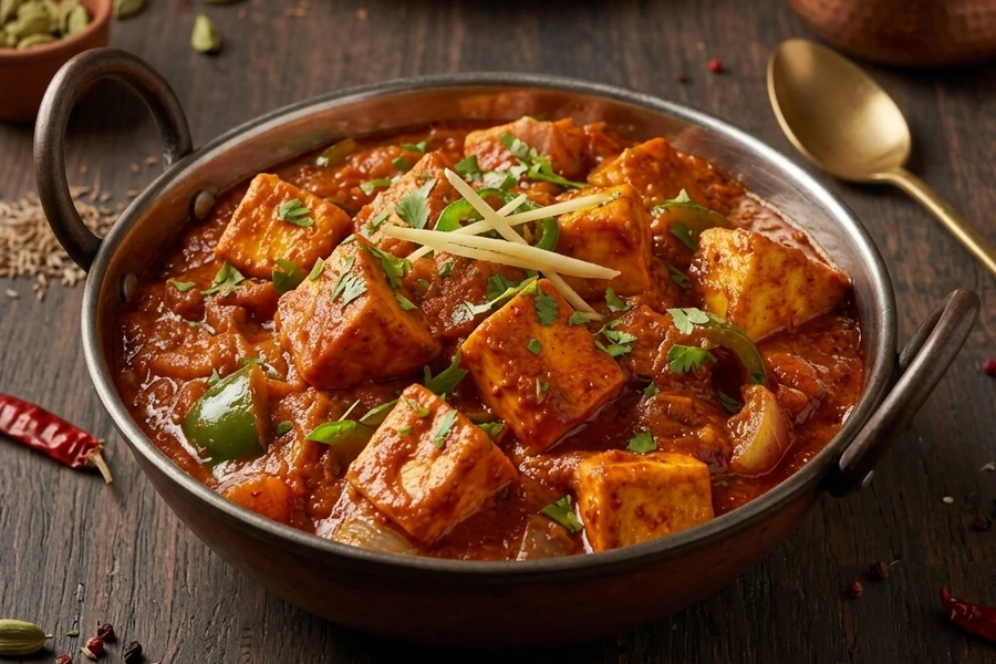 Karahi paneer wok-tossed with peppers and onion at Friendz Dhaba Indian restaurant in Brampton, ON